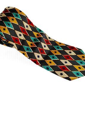 Pierre Cardin Wide Width Men's Tie Black Multi Diamond Print 100% Silk